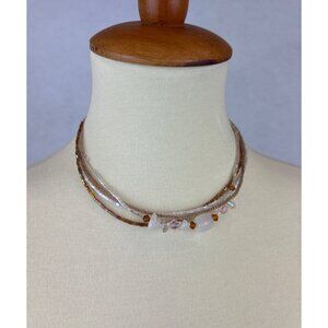 Boho Multi-Strand Beaded Necklace Rose Quartz Color White Glass Beads